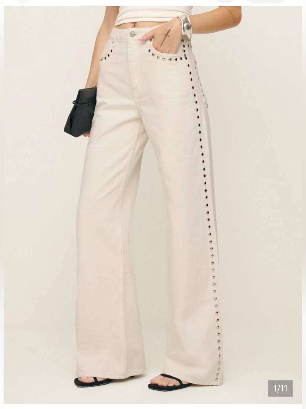 Reformation Fior Di Latte Cary Wide Leg High-Rise Studded Jeans
